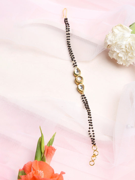 Black Gold-Toned Kundan Bracelet Mangalsutra - Ruby Raang - Ruby Raang Studio