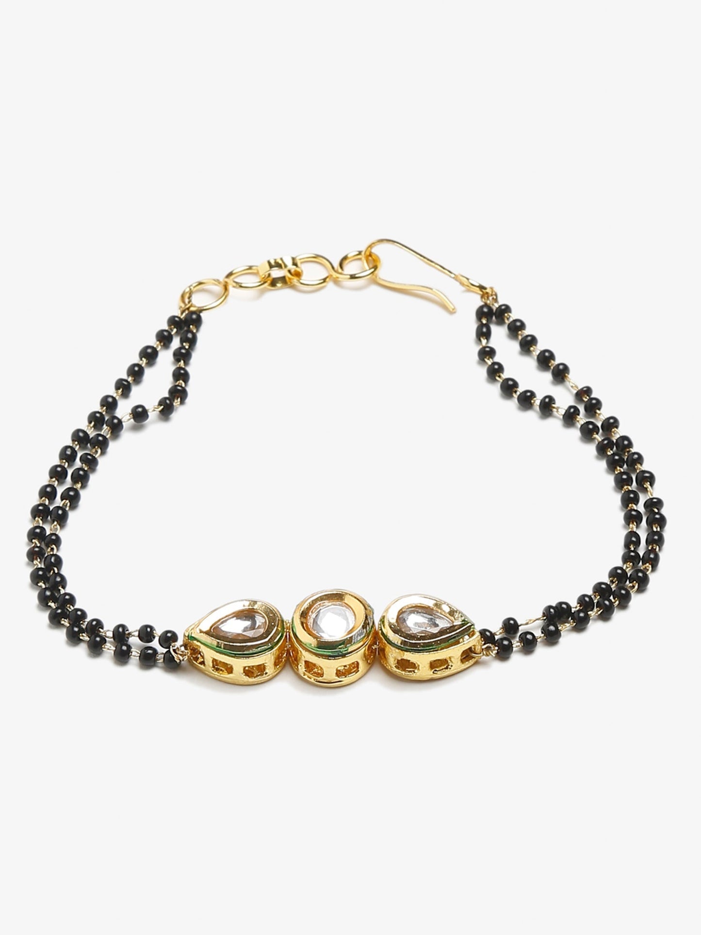 Black Gold-Toned Kundan Bracelet Mangalsutra - Ruby Raang - Swadesiicart