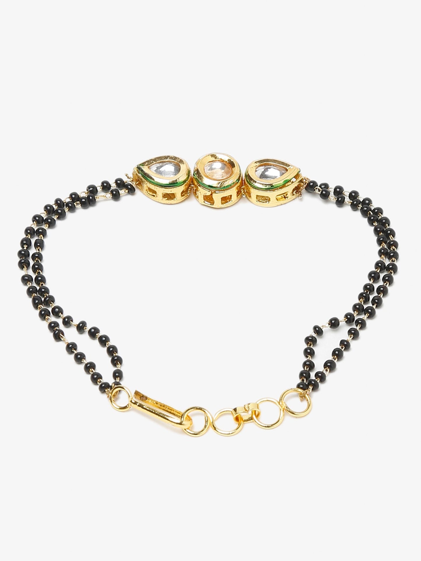 Black Gold-Toned Kundan Bracelet Mangalsutra - Ruby Raang - Swadesiicart