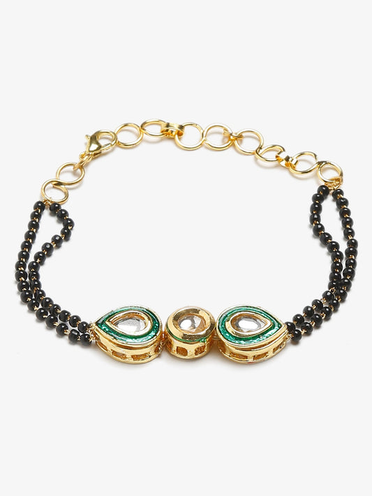 Black Gold-Polished Kundan Bracelet Mangalsutra - Ruby Raang - Swadesiicart