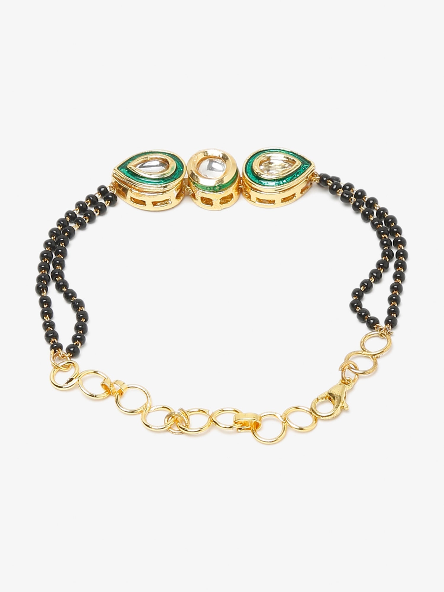 Black Gold-Polished Kundan Bracelet Mangalsutra - Ruby Raang - Swadesiicart