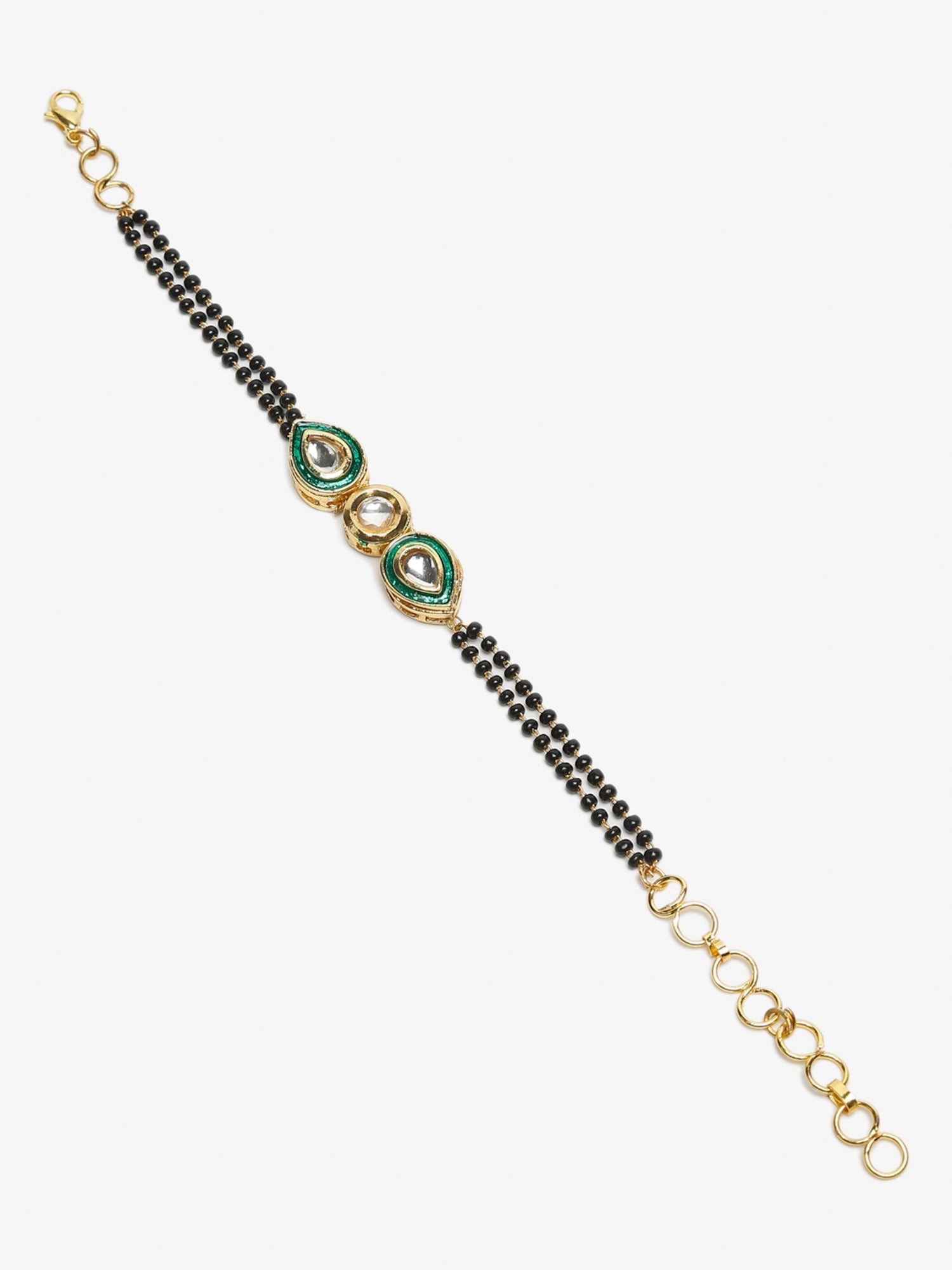 Black Gold-Polished Kundan Bracelet Mangalsutra - Ruby Raang - Swadesiicart