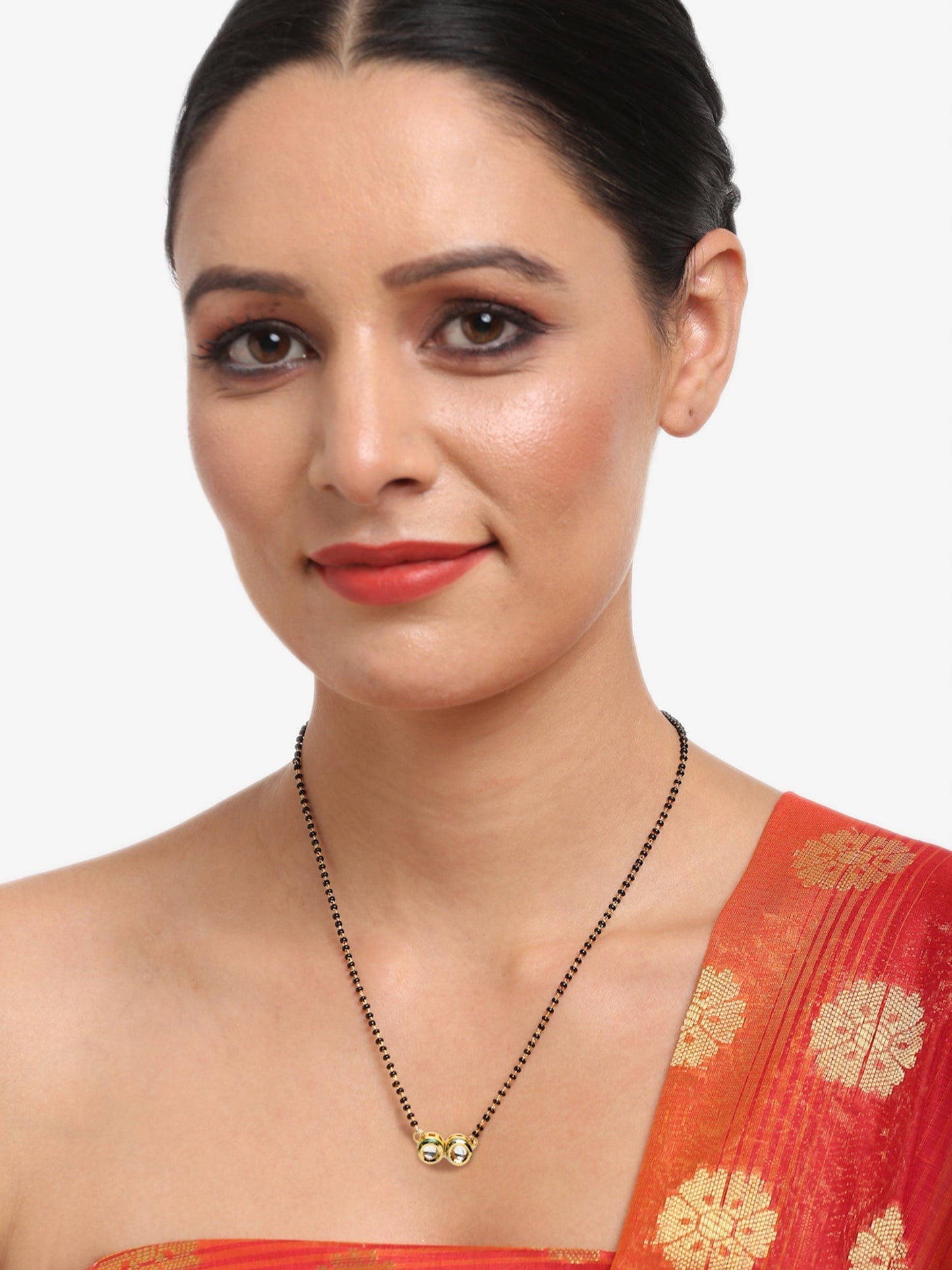 Black Gold-Toned Kundan Mangalsutra With Studs - Ruby Raang - Ruby Raang Studio