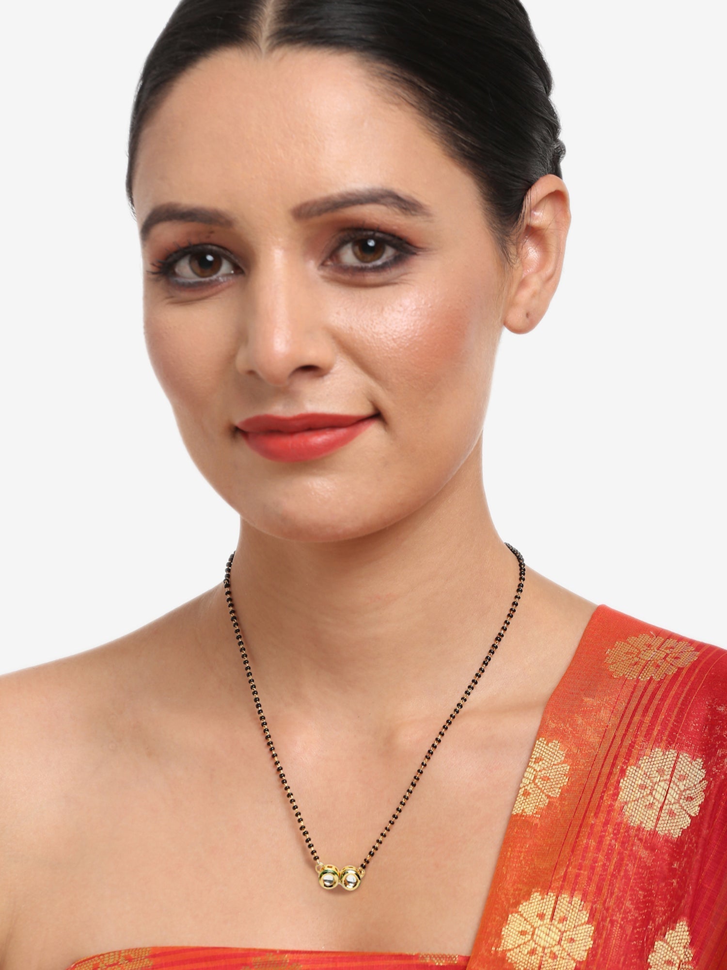 Black Gold-Toned Kundan Mangalsutra With Studs - Ruby Raang - Ruby Raang Studio