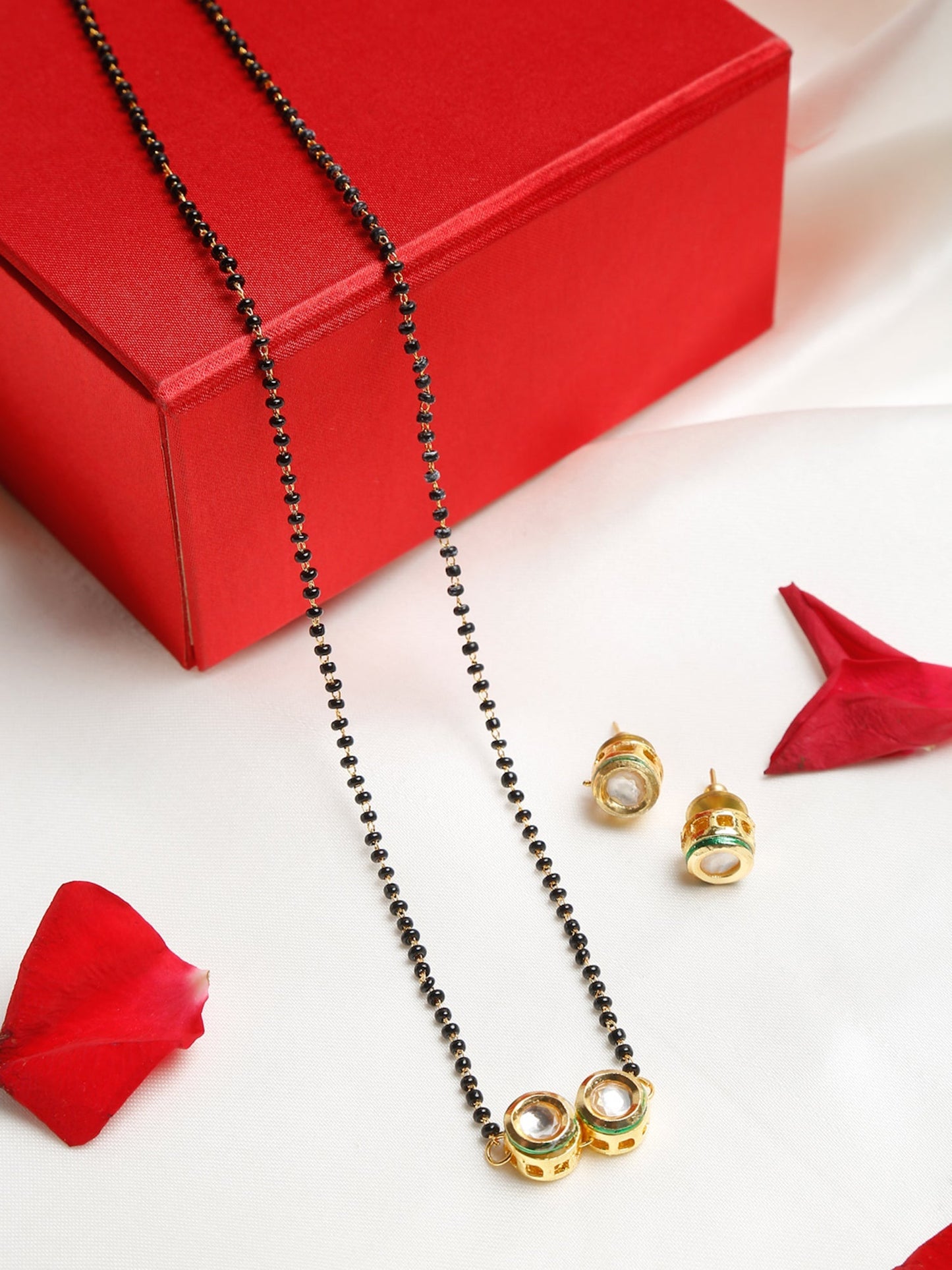 Black Gold-Toned Kundan Mangalsutra With Studs - Ruby Raang - Swadesiicart