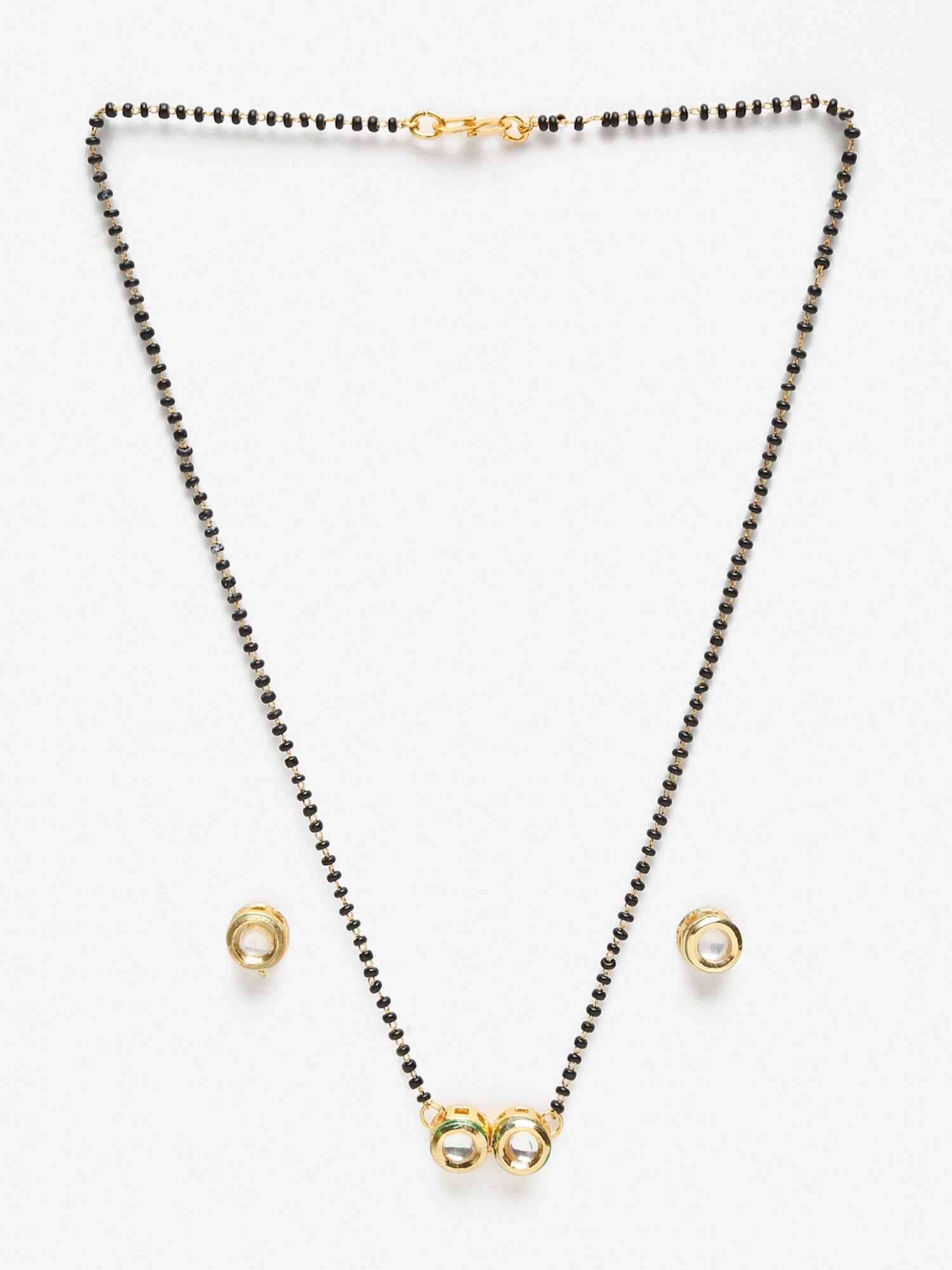 Black Gold-Toned Kundan Mangalsutra With Studs - Ruby Raang - Swadesiicart