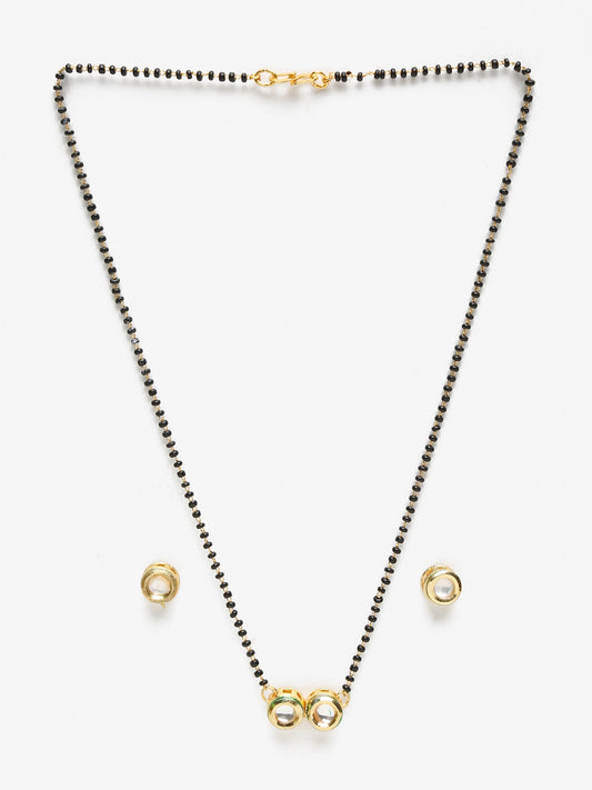 Black Gold-Toned Kundan Mangalsutra With Studs - Ruby Raang - Swadesiicart