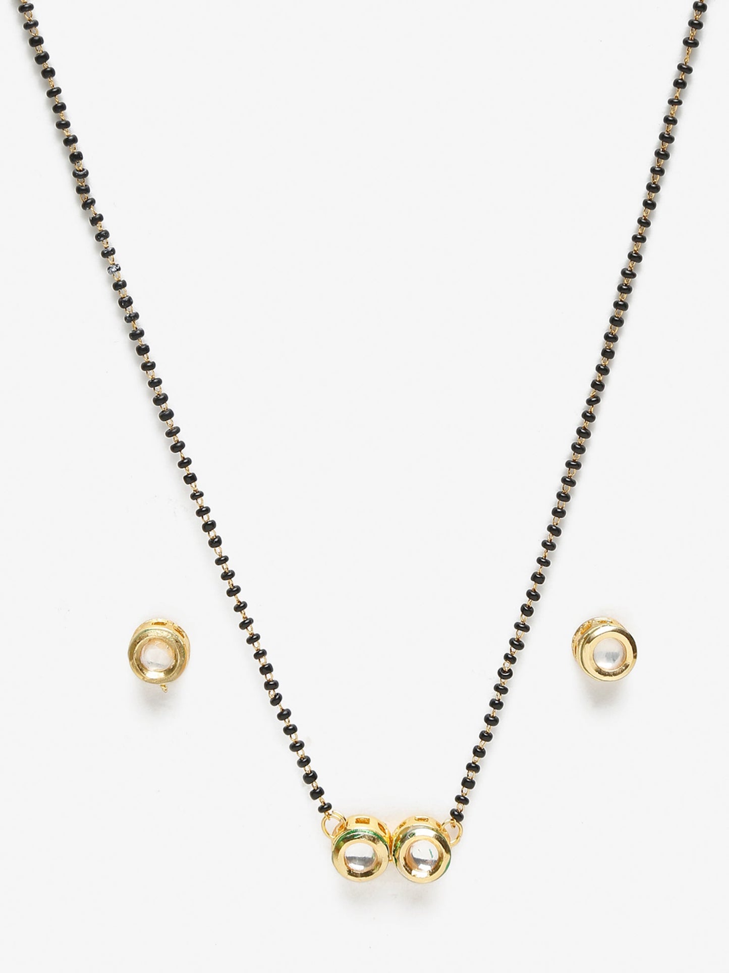 Black Gold-Toned Kundan Mangalsutra With Studs - Ruby Raang - Swadesiicart