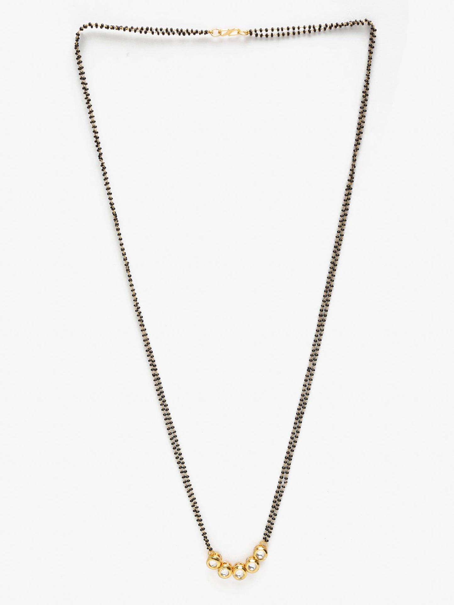 Black Gold-Polished Beaded White Kundan Studded Mangalsutra - Ruby Raang | Swadesiicart