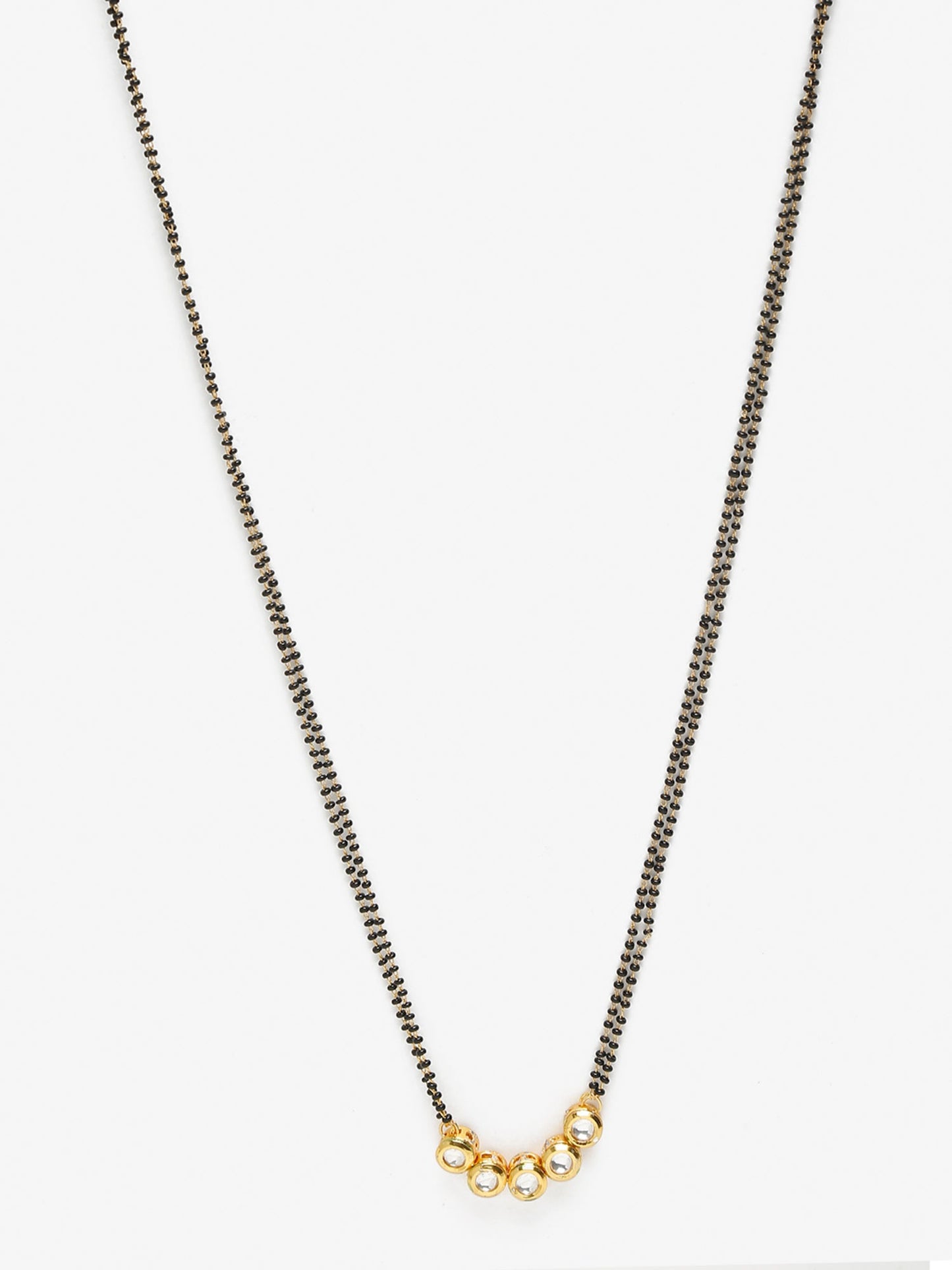 Black Gold-Polished Beaded White Kundan Studded Mangalsutra - Ruby Raang | Swadesiicart