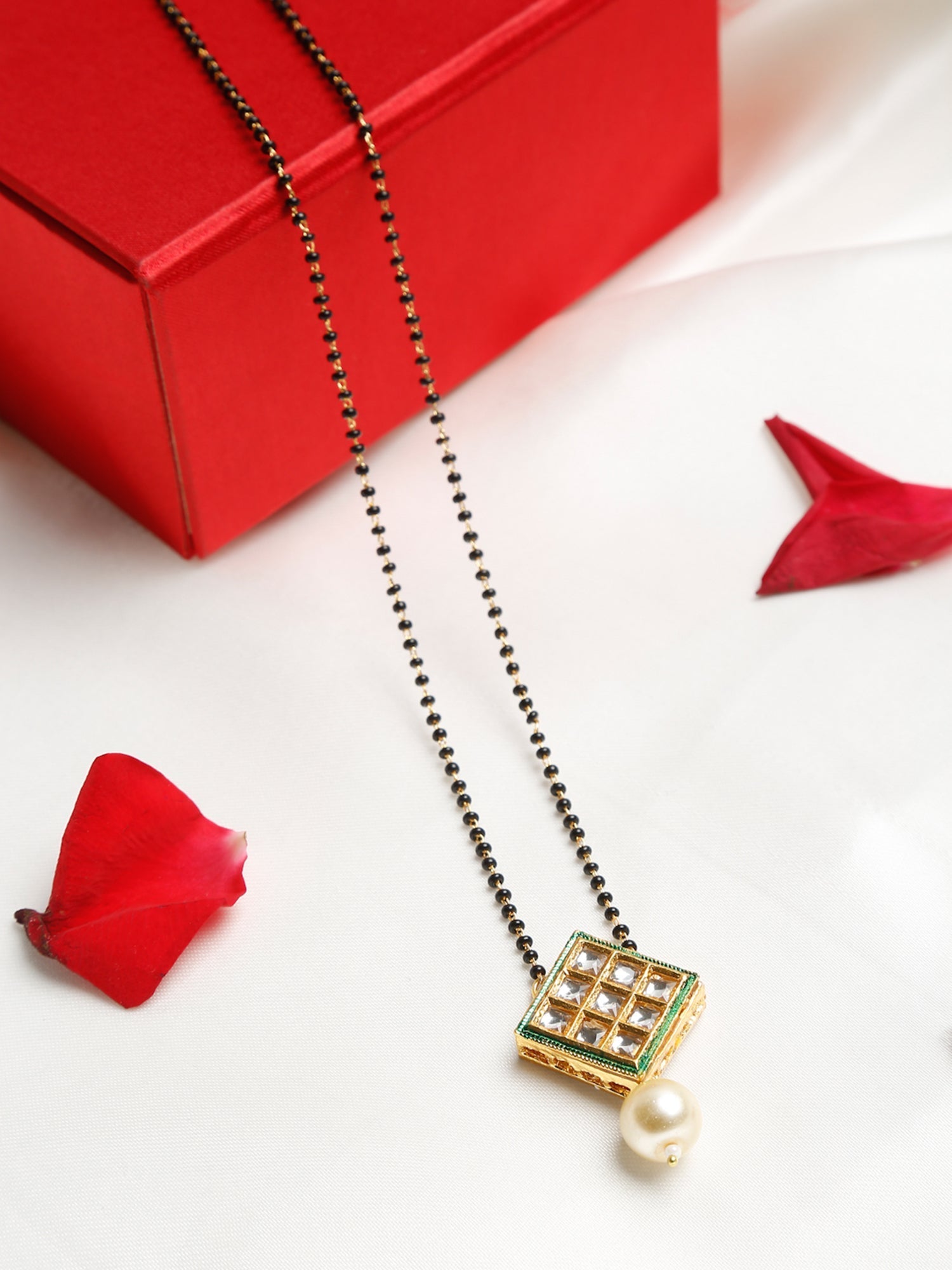 Women's Gold-Polished Black Beaded Mangalsutra - Ruby Raang | Swadesiicart