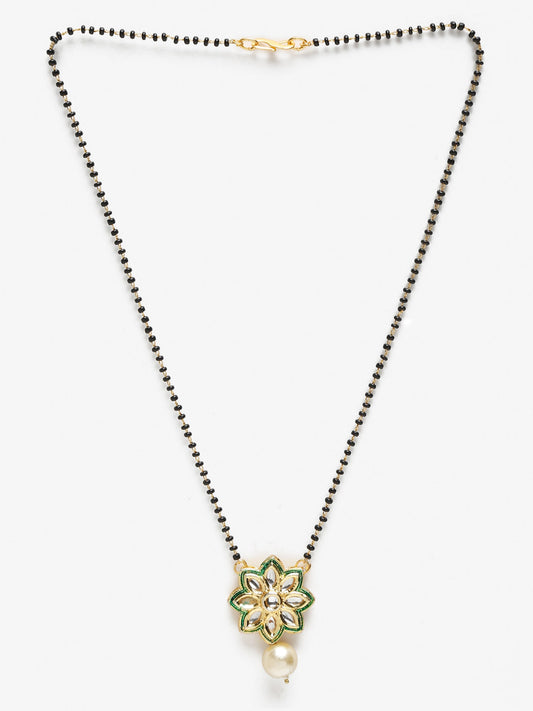 Gold-Polished Black Beaded White Kundan Studded Handcrafted Mangalsutra - Ruby Raang | Swadesiicart