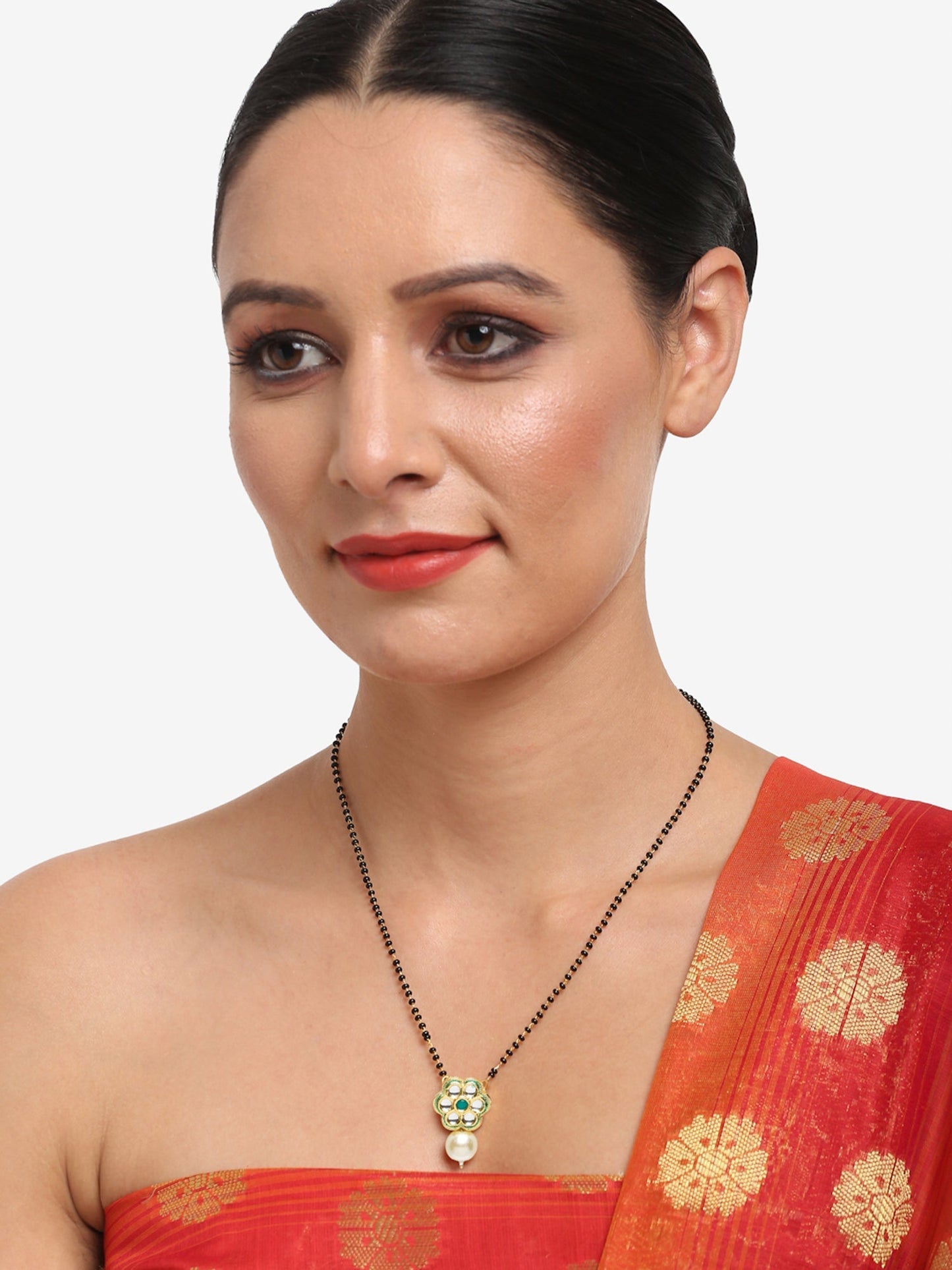 Women's Black Gold-Polished Kundan Mangalsutra - Ruby Raang | Swadesiicart