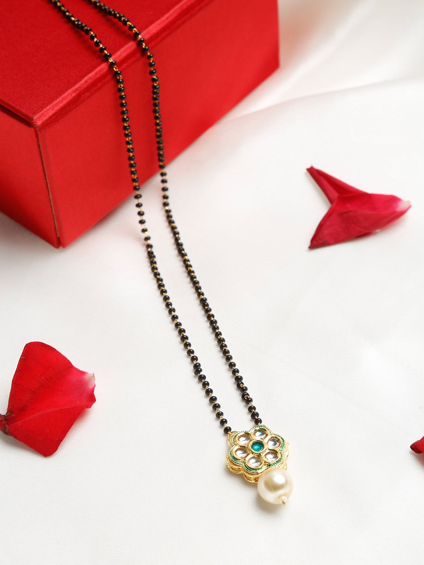 Women's Black Gold-Polished Kundan Mangalsutra - Ruby Raang | Swadesiicart