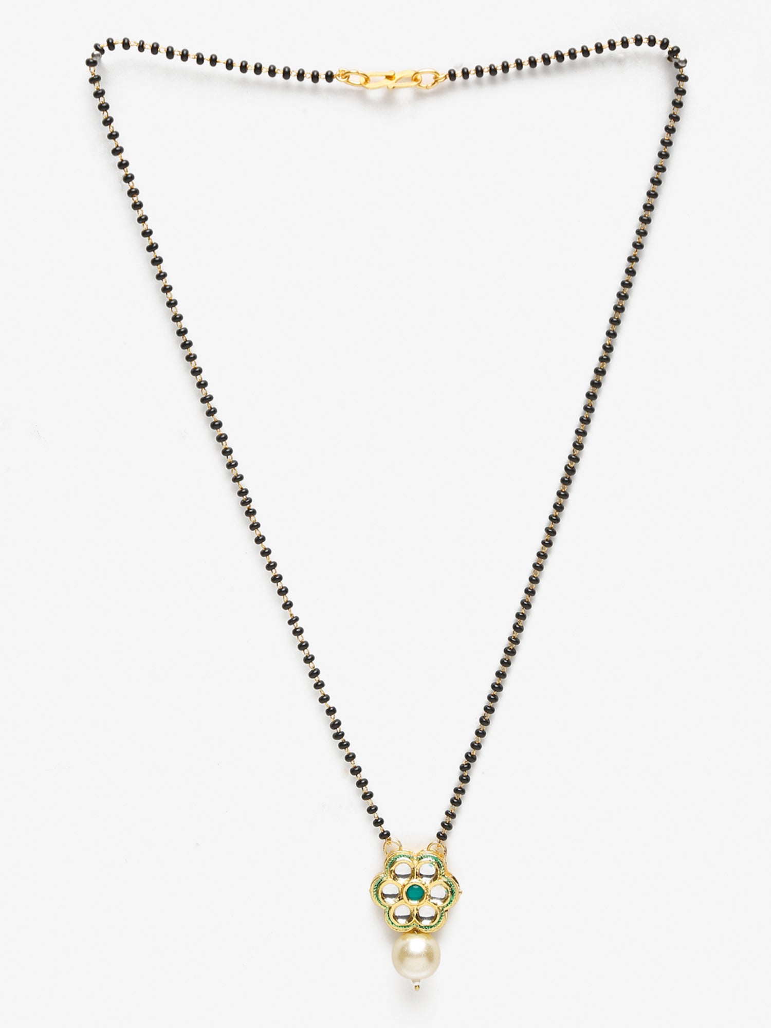 Women's Black Gold-Polished Kundan Mangalsutra - Ruby Raang | Swadesiicart