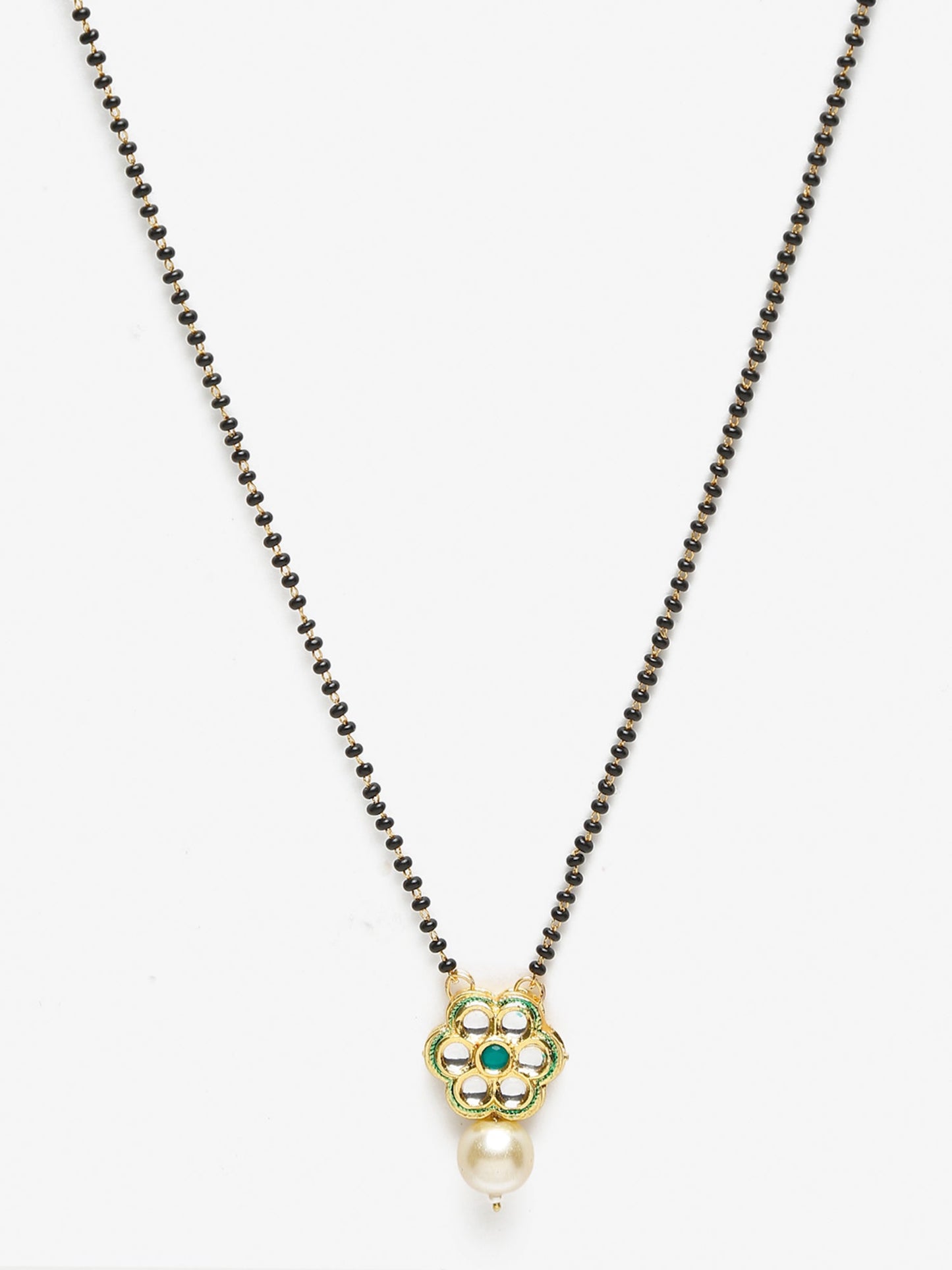 Women's Black Gold-Polished Kundan Mangalsutra - Ruby Raang | Swadesiicart