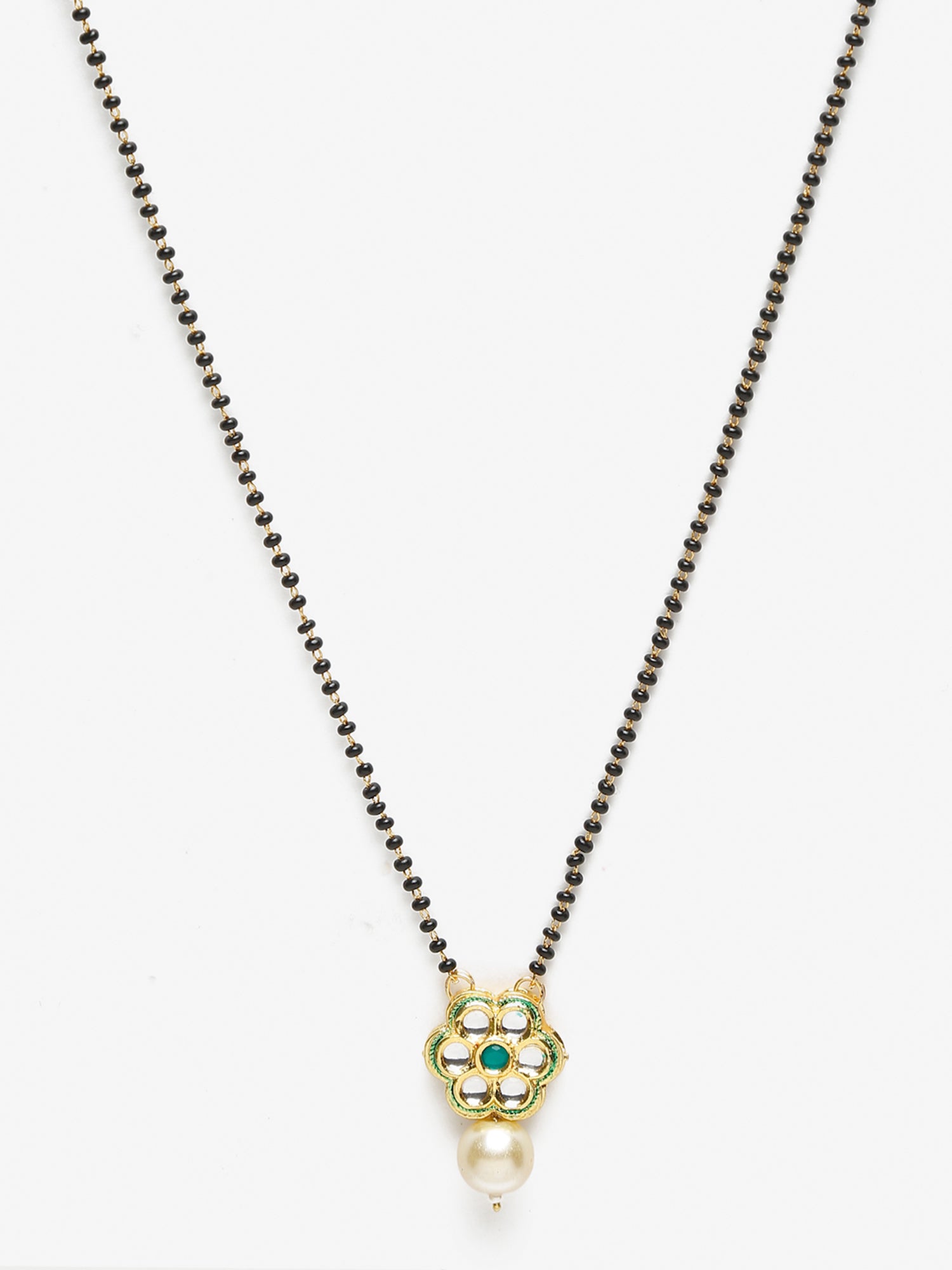 Women's Black Gold-Polished Kundan Mangalsutra - Ruby Raang | Swadesiicart