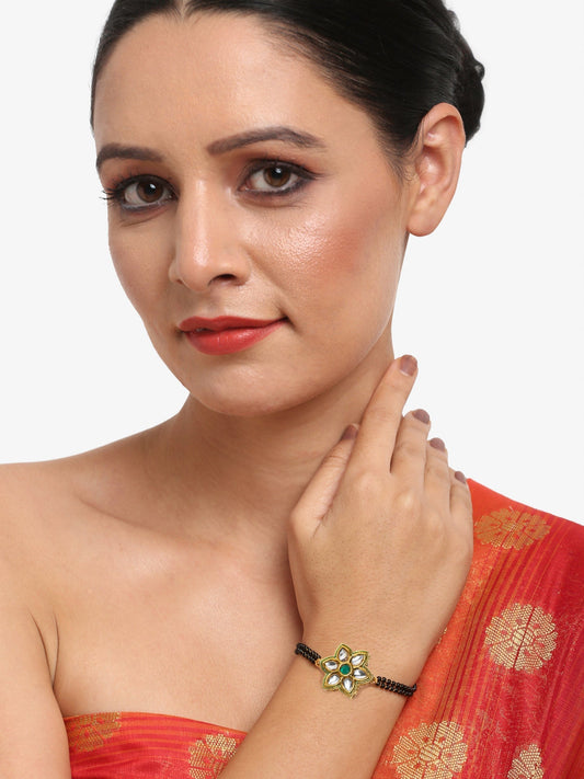 Black Gold-Polished Kundan Studded Mangalsutra Bracelet - Ruby Raang - Ruby Raang Studio