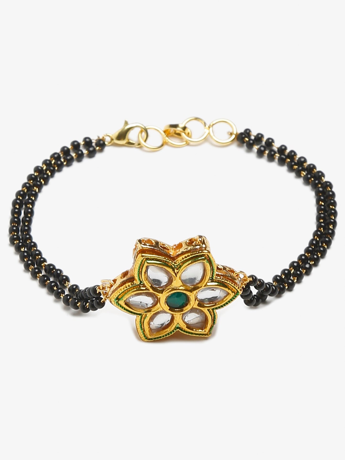 Black Gold-Polished Kundan Studded Mangalsutra Bracelet - Ruby Raang - Swadesiicart