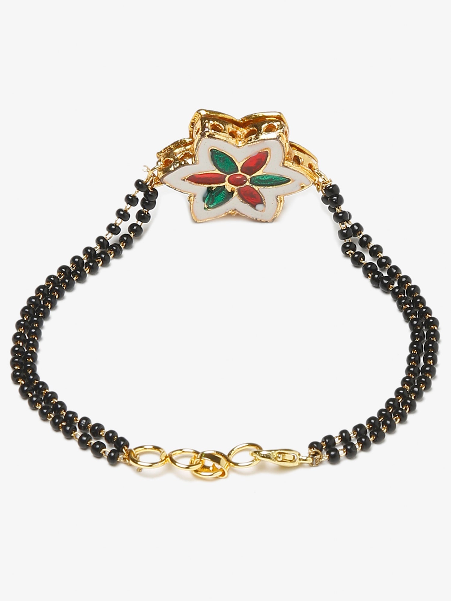 Black Gold-Polished Kundan Studded Mangalsutra Bracelet - Ruby Raang - Swadesiicart