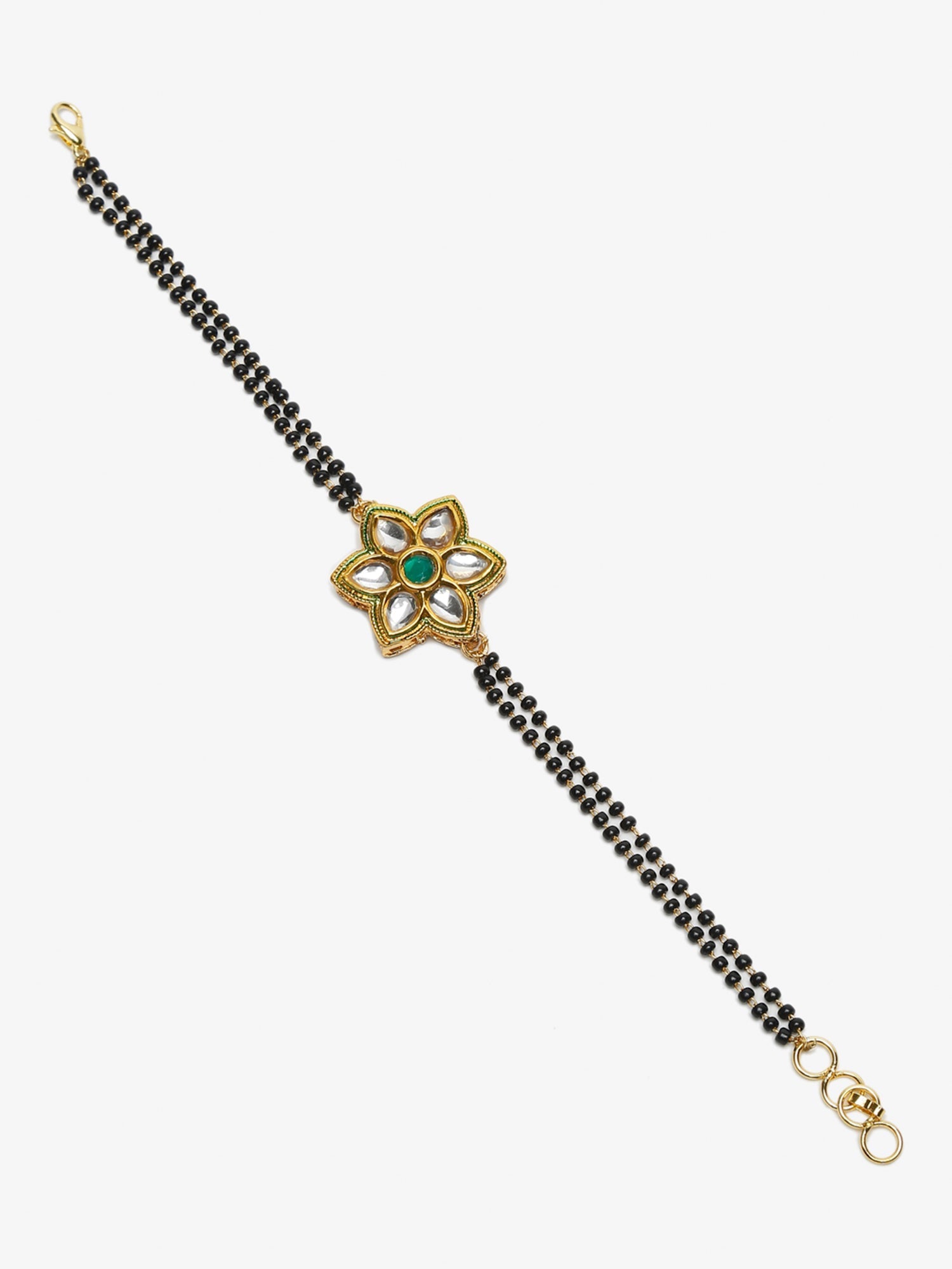 Black Gold-Polished Kundan Studded Mangalsutra Bracelet - Ruby Raang - Swadesiicart