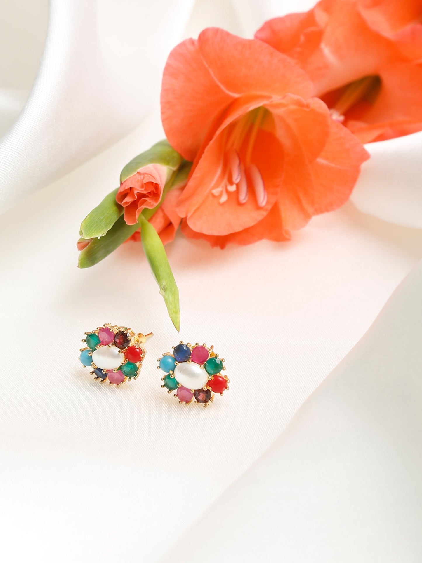 Multicoloured Gold-Toned Contemporary Studs Earrings - Ruby Raang - Ruby Raang Studio