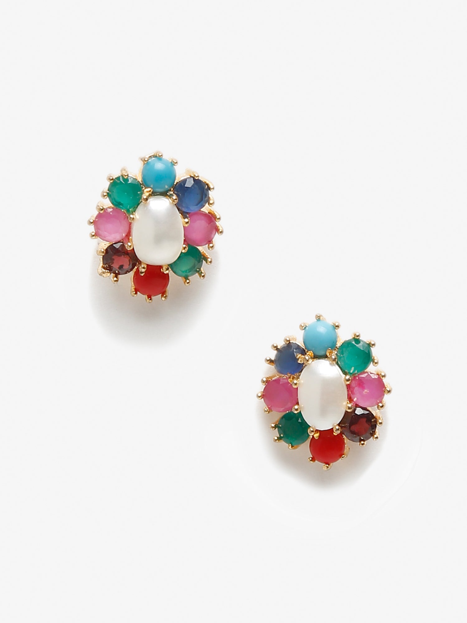 Multicoloured Gold-Toned Contemporary Studs Earrings - Ruby Raang - Swadesiicart