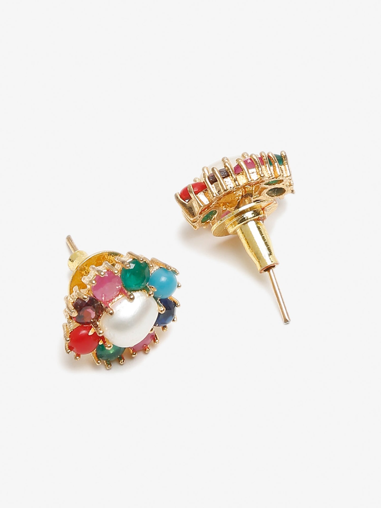 Multicoloured Gold-Toned Contemporary Studs Earrings - Ruby Raang - Swadesiicart