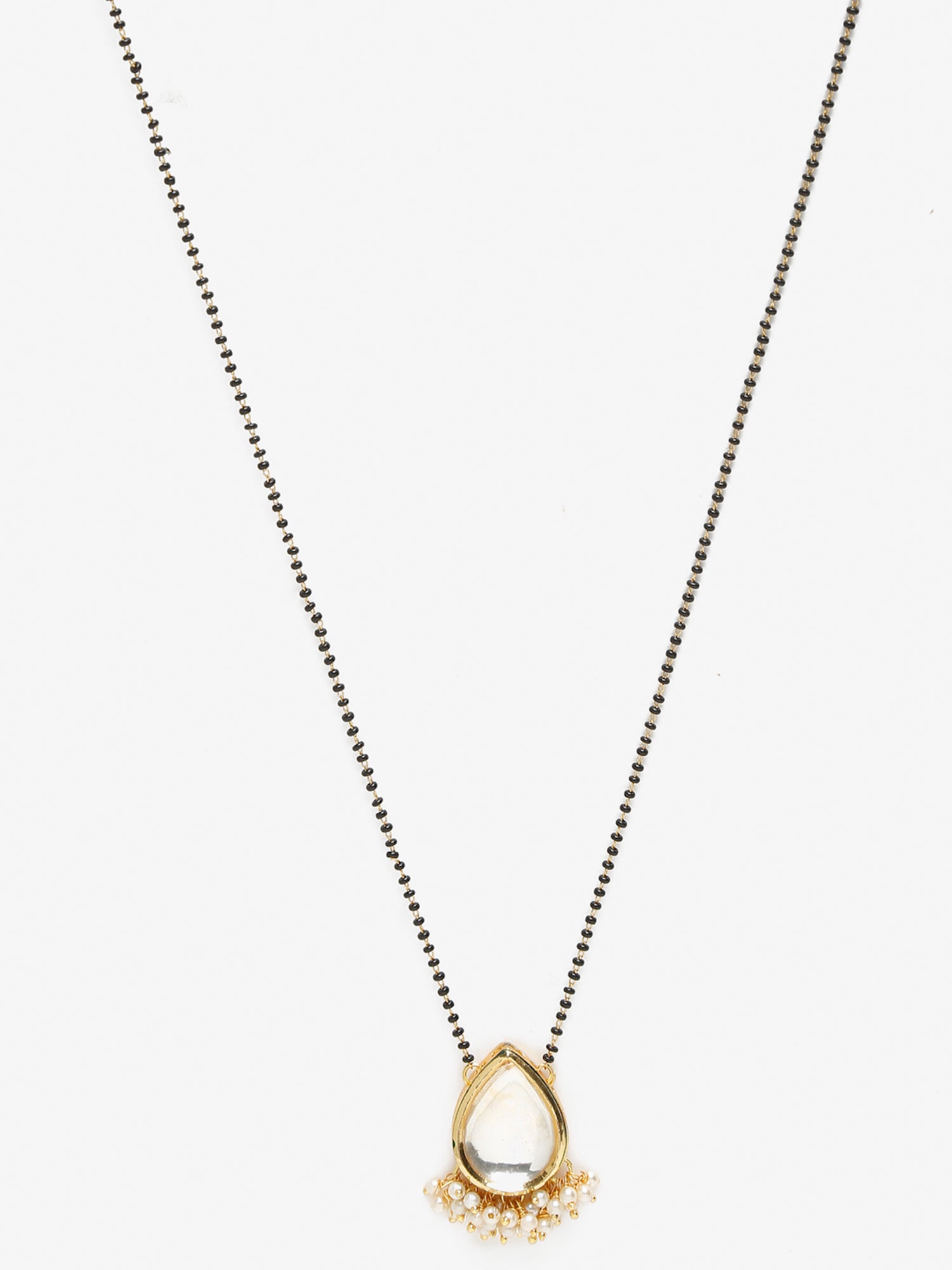 Gold-Polished White Black Kundan-Studded Beaded Mangalsutra - Ruby Raang | Swadesiicart
