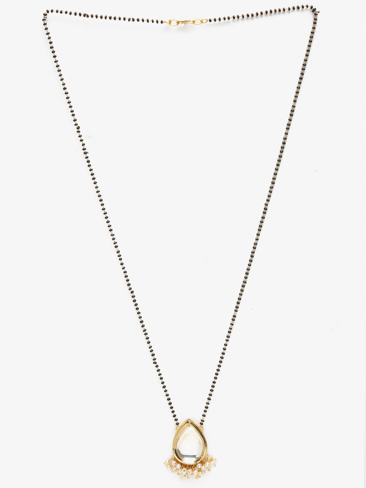 Gold-Polished White Black Kundan-Studded Beaded Mangalsutra - Ruby Raang | Swadesiicart