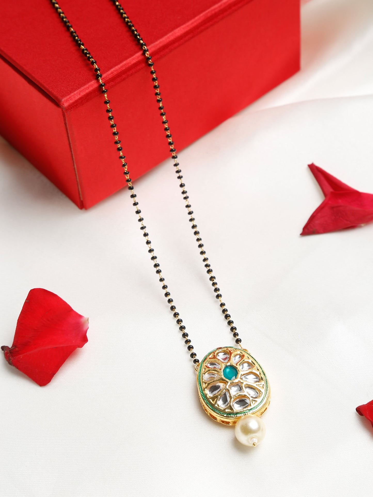 Black Gold-Polished Kundan Mangalsutra - Ruby Raang | Swadesiicart