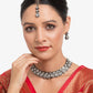 Silver Kundan Choker With Earrings And Maang Tikka - Ruby Raang | Swadesiicart