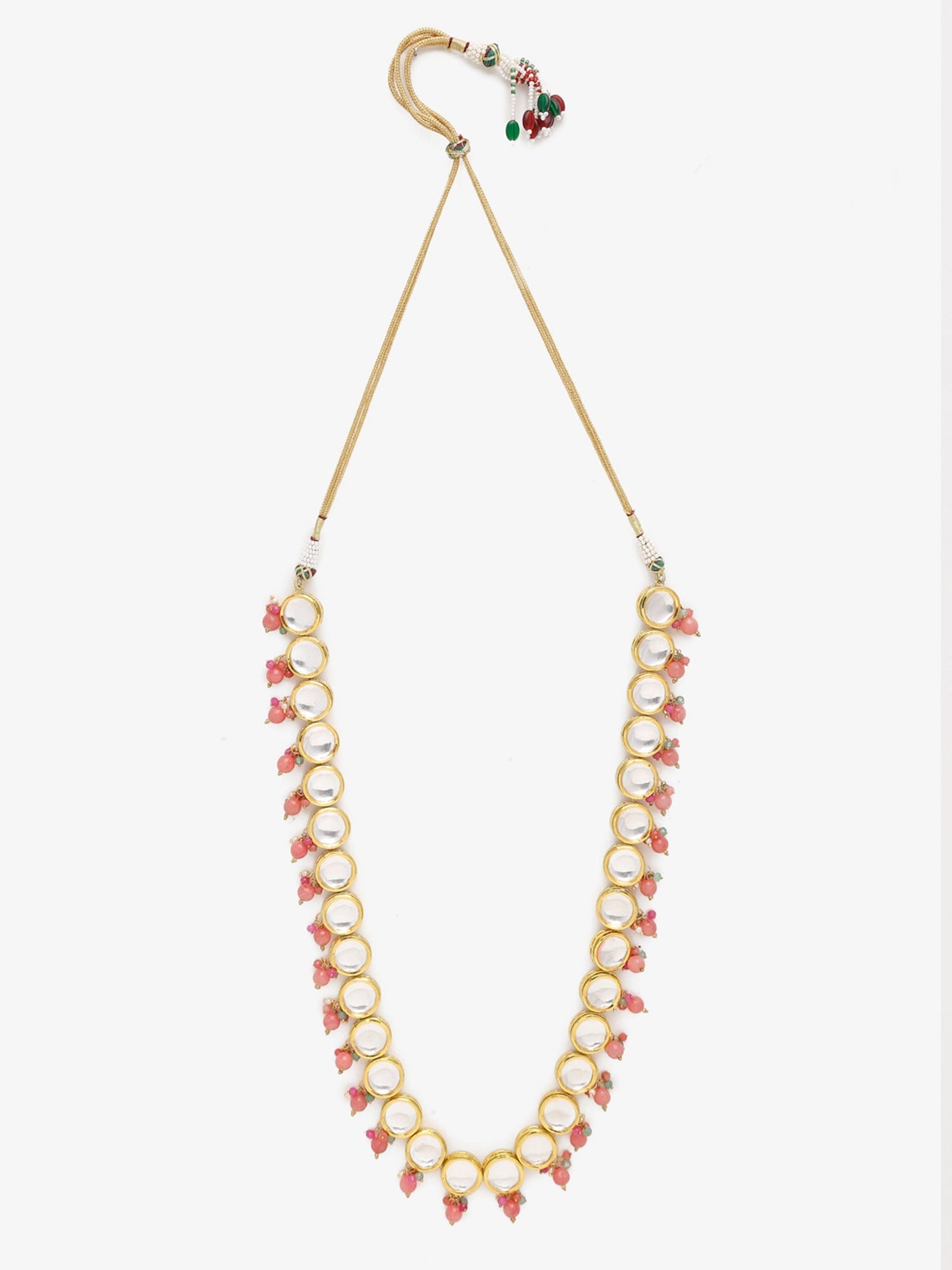 Gold-Polished Pink Kundan Pearls Studded Necklace - Ruby Raang | Swadesiicart