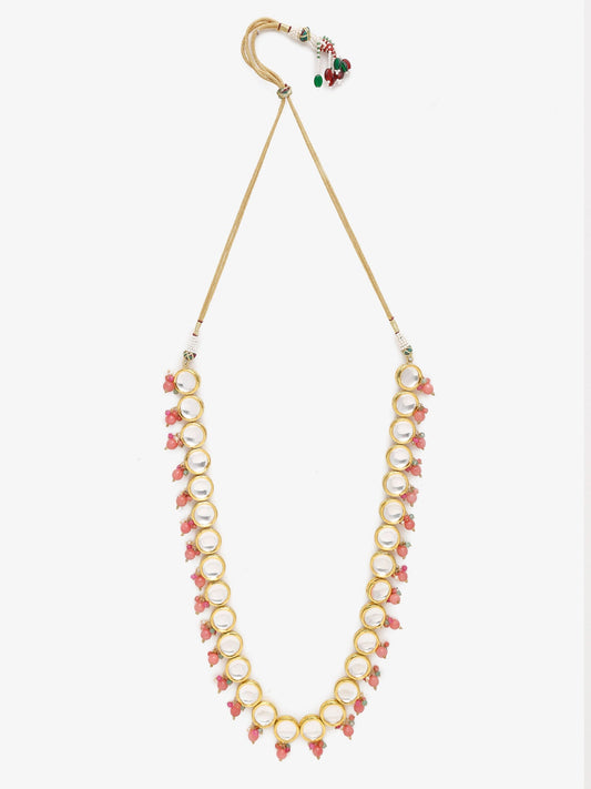 Gold-Polished Pink Kundan Pearls Studded Necklace - Ruby Raang | Swadesiicart