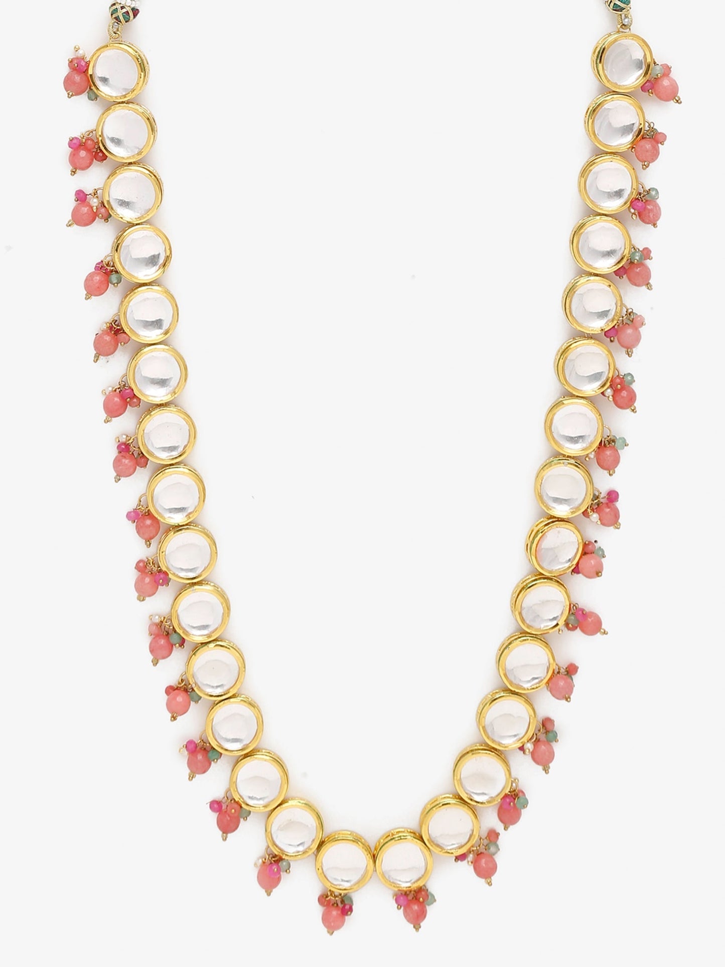 Gold-Polished Pink Kundan Pearls Studded Necklace - Ruby Raang | Swadesiicart