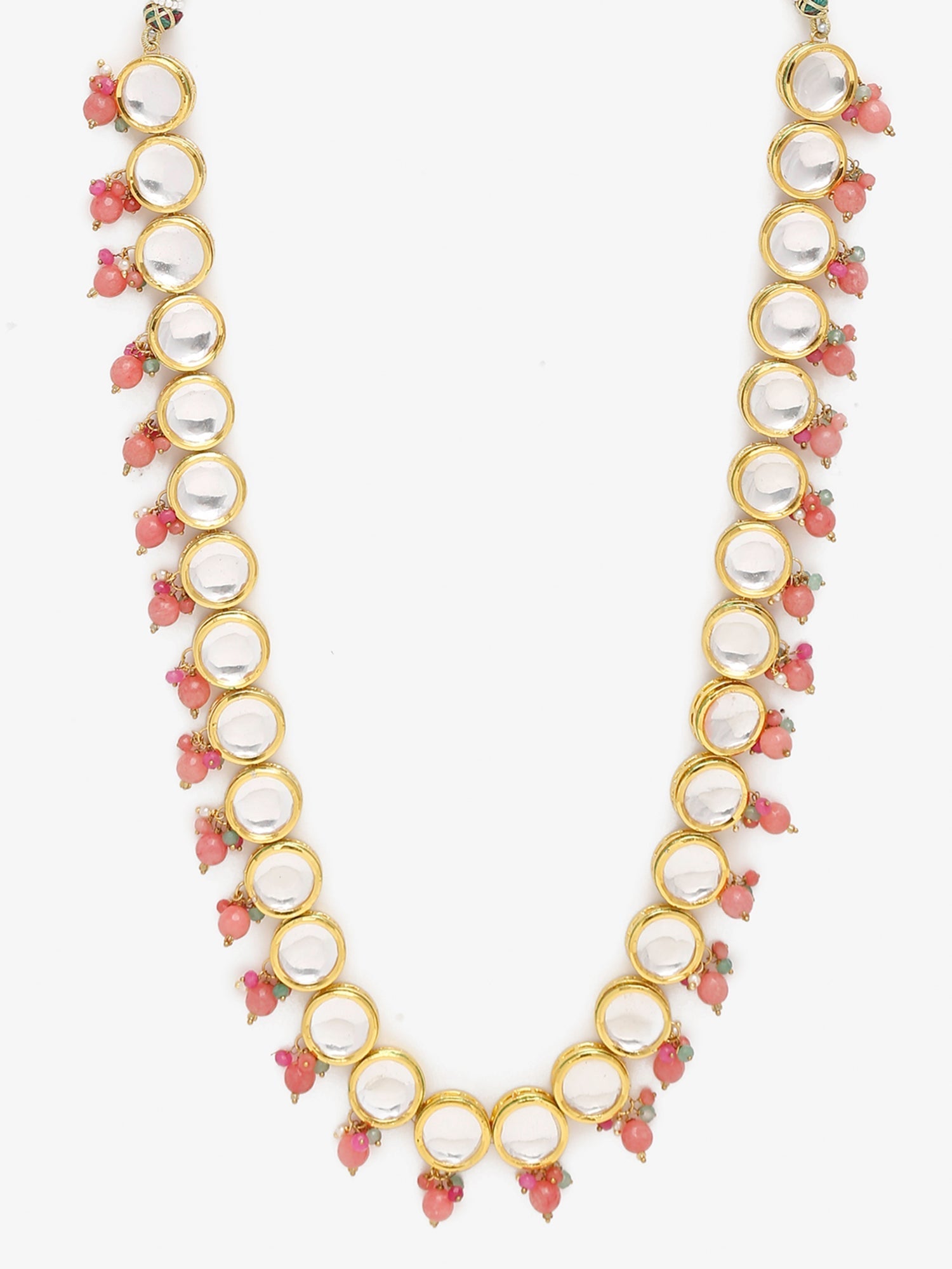 Gold-Polished Pink Kundan Pearls Studded Necklace - Ruby Raang | Swadesiicart