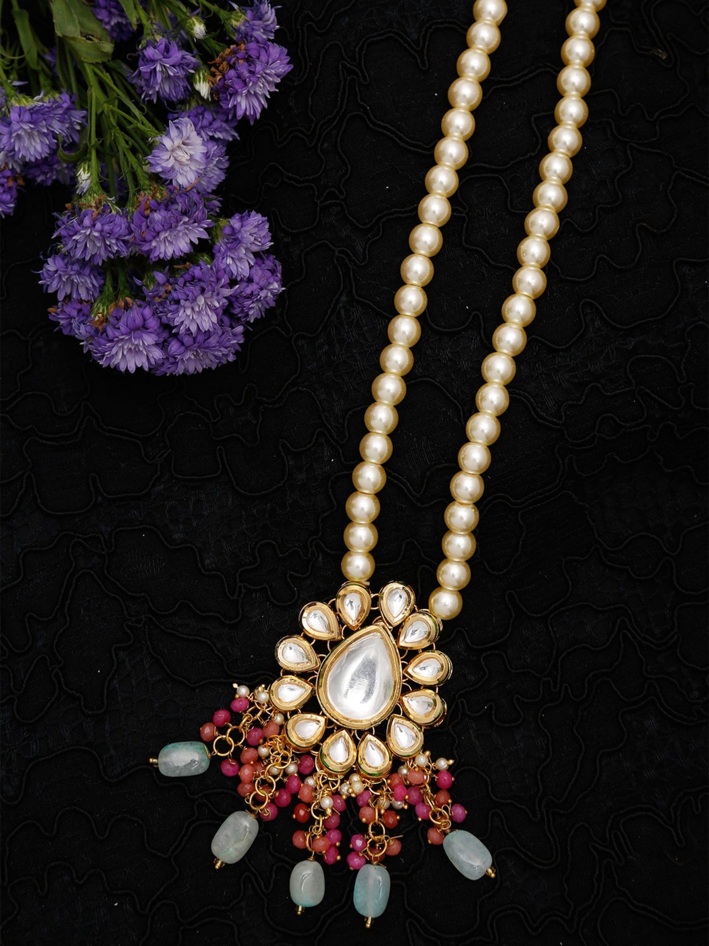 Gold-Toned Pink Gold-Polished Handcrafted Necklace - Ruby Raang | Swadesiicart
