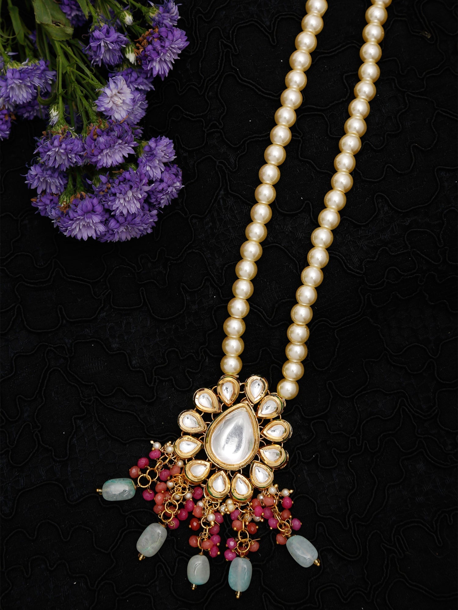 Gold-Toned Pink Gold-Polished Handcrafted Necklace - Ruby Raang | Swadesiicart