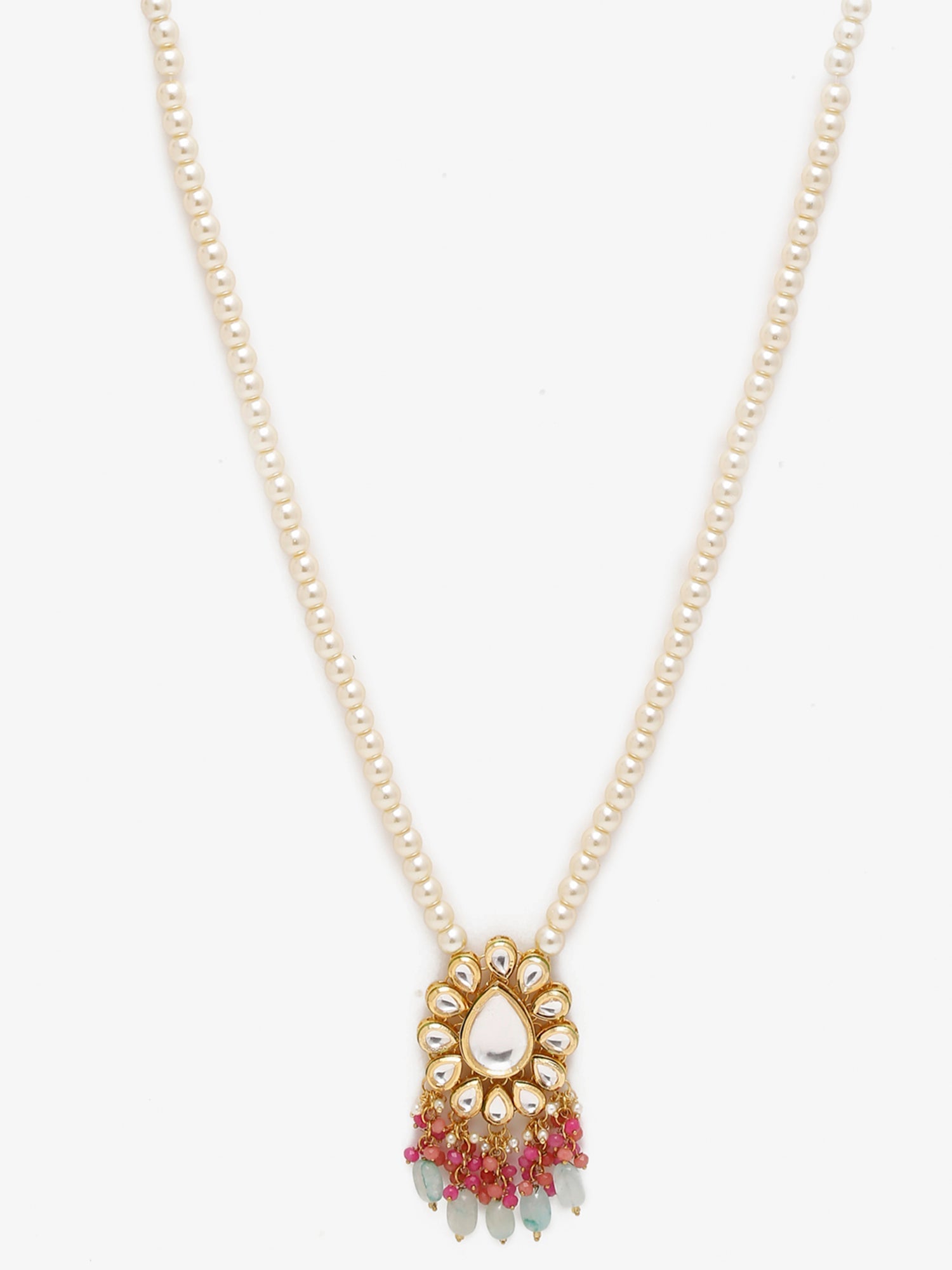 Gold-Toned Pink Gold-Polished Handcrafted Necklace - Ruby Raang | Swadesiicart