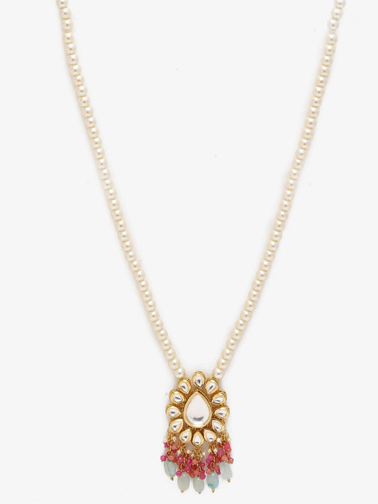 Gold-Toned Pink Gold-Polished Handcrafted Necklace - Ruby Raang | Swadesiicart