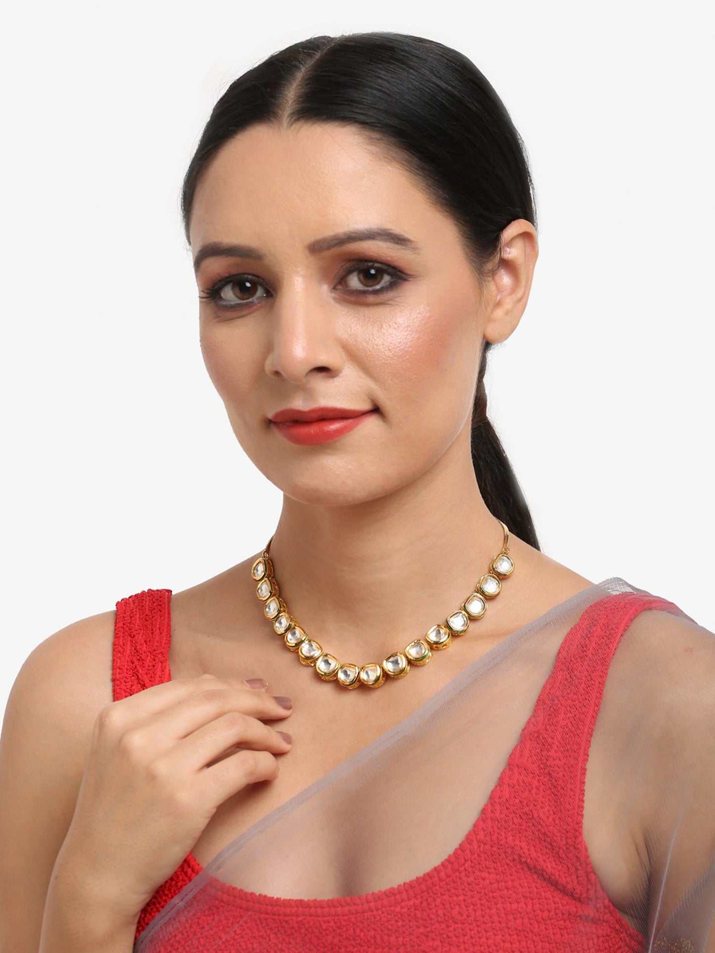 Women's Gold-Polished Kundan Choker Necklace - Ruby Raang | Swadesiicart