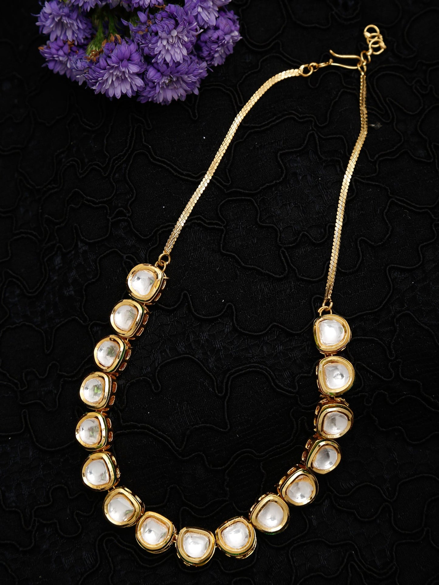 Women's Gold-Polished Kundan Choker Necklace - Ruby Raang | Swadesiicart