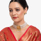 Gold-Polished White Kundan Stone Studded Handcrafted Jewellery Set - Ruby Raang - Ruby Raang Studio