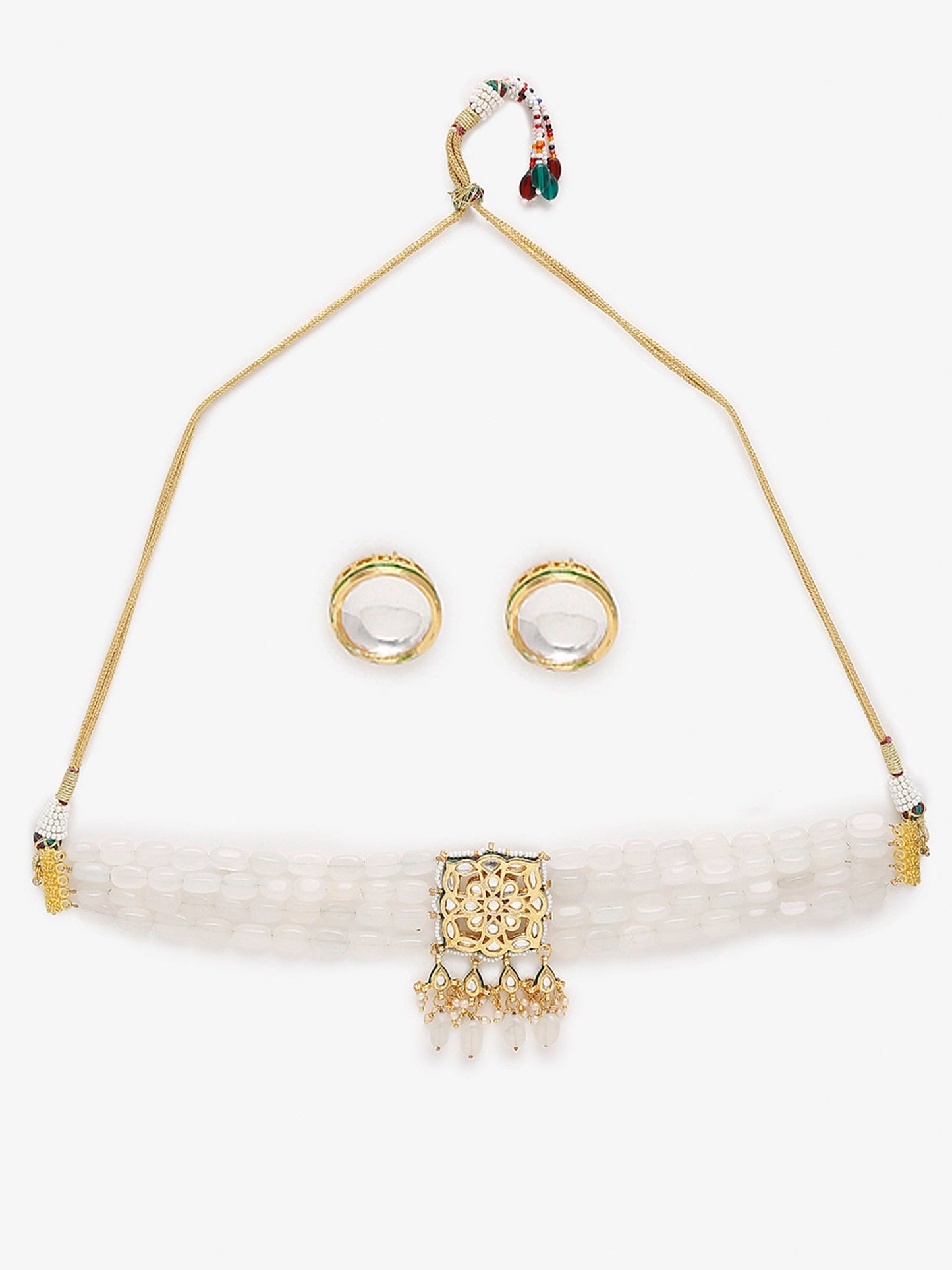 Gold-Polished White Kundan Stone Studded Handcrafted Jewellery Set - Ruby Raang - Swadesiicart