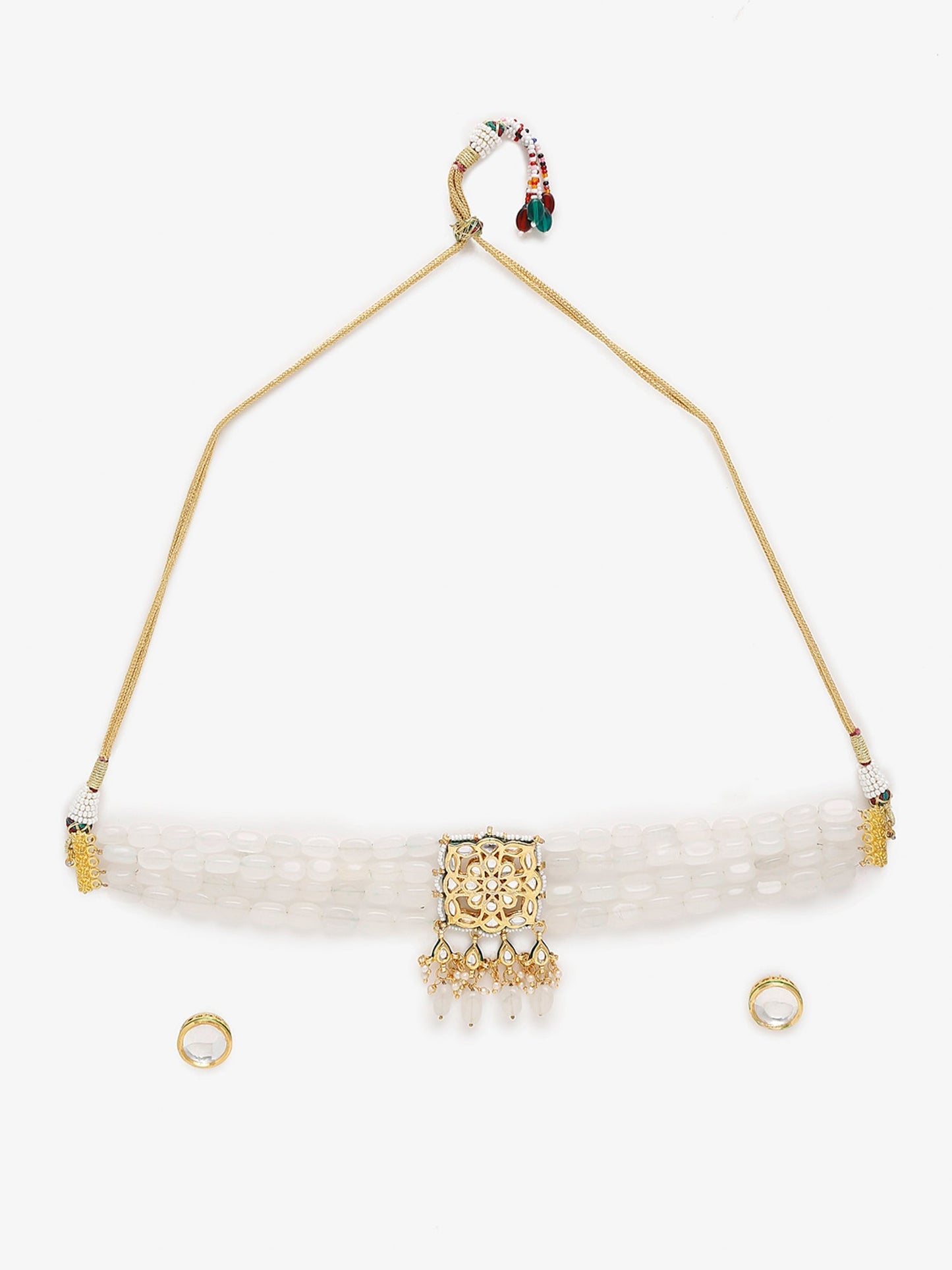 Gold-Polished White Kundan Stone Studded Handcrafted Jewellery Set - Ruby Raang - Swadesiicart