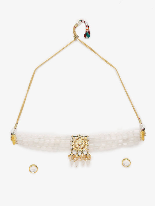 Gold-Polished White Kundan Stone Studded Handcrafted Jewellery Set - Ruby Raang - Swadesiicart