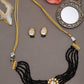 Gold-Polished White Black Kundan-Studded Beaded Handcrafted Jewellery Set - Ruby Raang - Swadesiicart