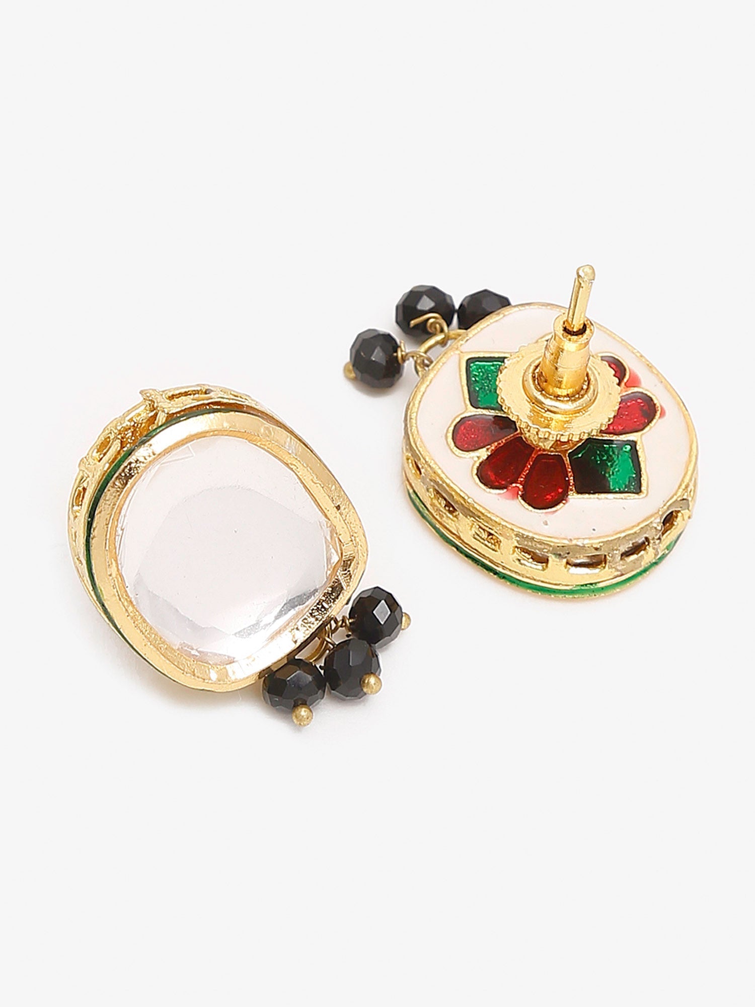 Gold-Polished White Black Kundan-Studded Beaded Handcrafted Jewellery Set - Ruby Raang - Swadesiicart