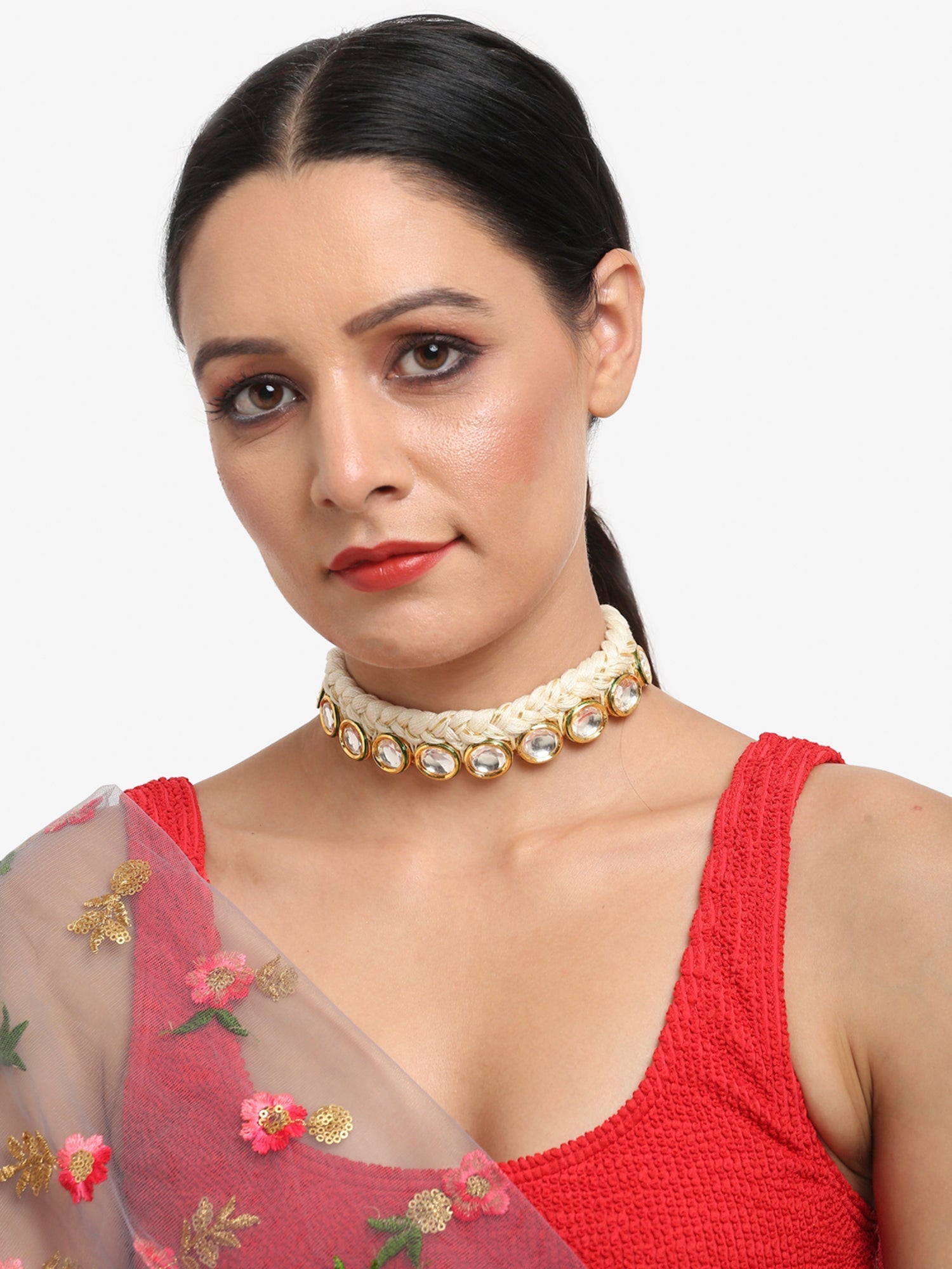 Gold-Toned White Gold-Polished Handcrafted Necklace - Ruby Raang | Swadesiicart