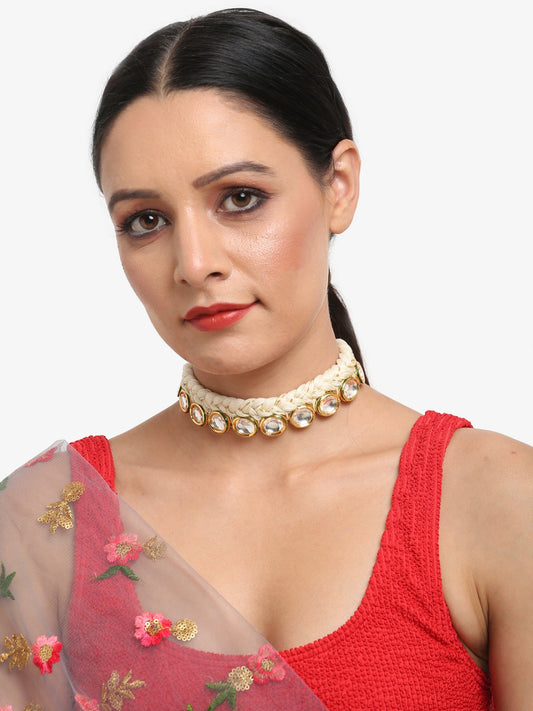 Gold-Toned White Gold-Polished Handcrafted Necklace - Ruby Raang | Swadesiicart